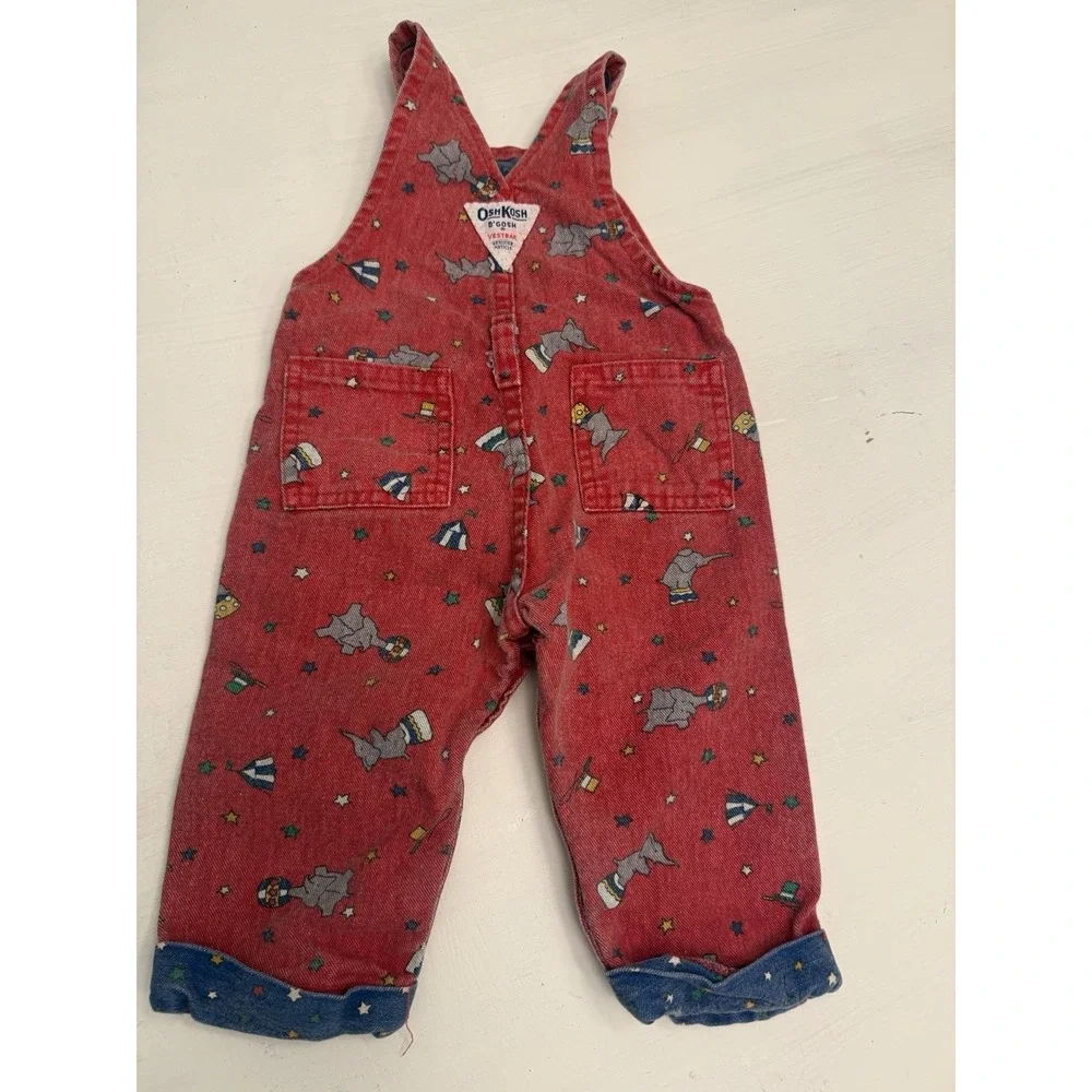 Vintage OSHKOSH Vestbak Denim Overalls Elephants Circus 6/9 Month USA Union Made